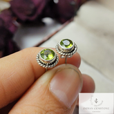 Natural Green Peridot Stud Earring, Vintage Look Wedding Earring, August Birthstone Jewelry, 925 Sterling Silver Stud, Gift For Girlfriend